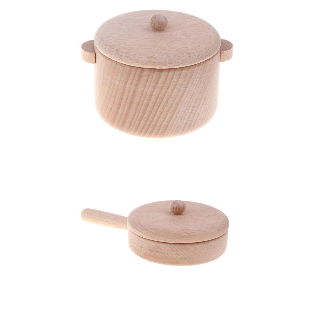 2pcs/Set Wooden Cookware Pretend Play Kids Kitchen Toys - Saucepan and Pan