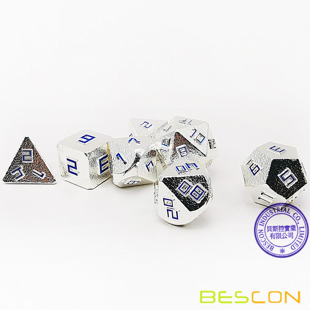 Bescon Shiny Silver-Ore Lode Solid Metal Dice Set, Raw Metal Polyhedral D&D RPG 7-Dice Set