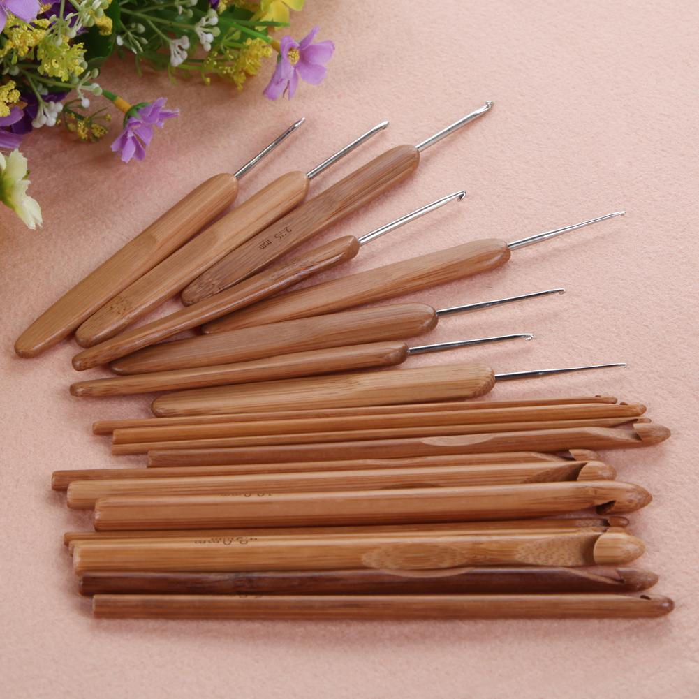 20Pcs Bamboo Crochet Hooks Knitting Weave Needles Set with Case Bag Embroidery Beading Hoop Yarn Woven Sewing Craft Crochet