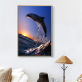 Ocean Dolphin Poster Seascape Sunset Landscape Canvas Painting Wall Art Picture for Bedroom Kids Room Modern Home Decoration