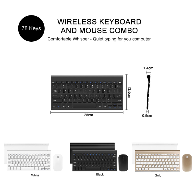B.O.W Wireless USB Keyboard Mouse Combo for PC / Laptop , Rechargeable Whisper-Quiet Typing 2.4 Ghz Dongle Plug and Play
