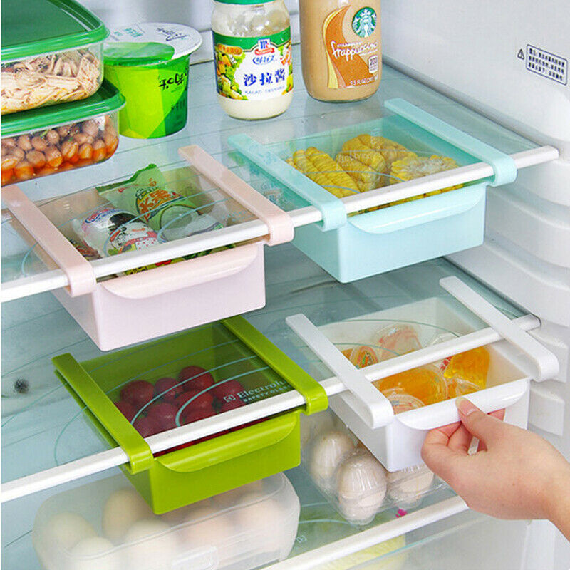 Kitchen Fridge Freezer Slide Drawer type Space Saver Storage Organizer Rack Shelf Holder Storage Boxes Bins Plastic Box