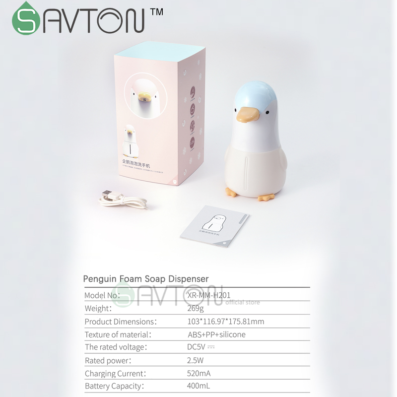 SAVTON Penguin Automatic Foaming Soap Dispenser Induction Hand Washing Machine For Kitchen Bathroom Kids Intelligent Foam Pump