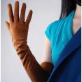 Women's Fashion Elegant Faux Suede Leather Glove lady's Club Performance Formal party Brown Color Long Driving glove 70cm R645