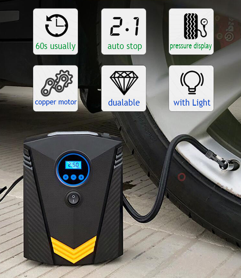 Professional Car Tyre Inflator 12V Digital Tire Inflatable Pump illumination Auto Air Compressor for Cars Wheel Tires Electric