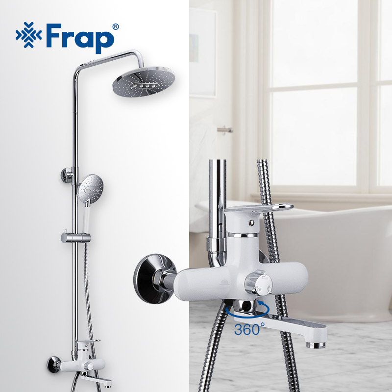 Frap Bathroom Faucet White Shower Faucet Rainfall Shower Wall Mounted Bathtub Shower Mixer Tap Shower Faucet Shower Set F2449