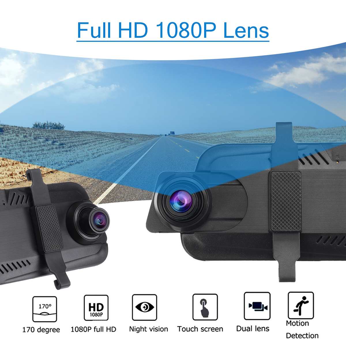 9.66" Dual Lens HD 1080P Car DVR Camera Dash Camera Dash Cam Video Recorder Auto Registrator Rear View Mirror Touch Screen