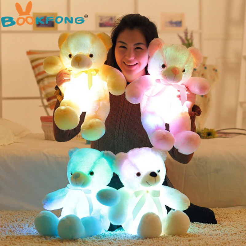 Creative Light Up LED Teddy Bear Led Dog Plush Toy Stuffed Animals Colorful Glowing Dolphin Soft Led Heart Pillow Christmas Gift