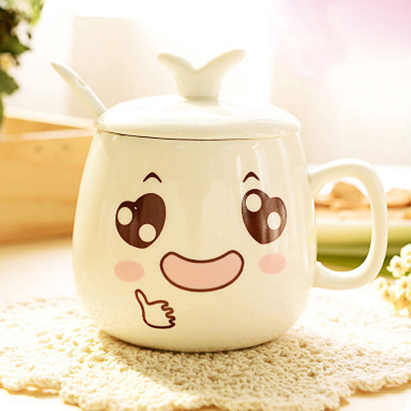 YEFINE 320ml Drinking Cup Cartoon Personalized Expression Coffee Mug Ceramic Cute Porcelain Tea Cup