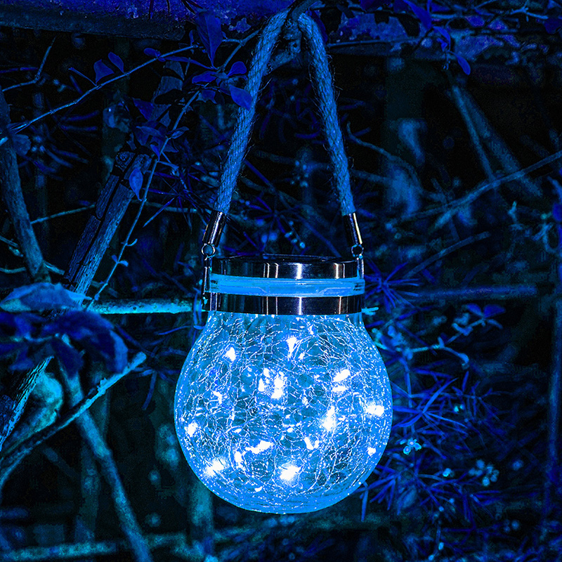 Hanging Solar Lights Crackle Glass Globe LED Jar Lights Garden Decor Outdoor Waterproof for Patio Yard Fence Post Deck J