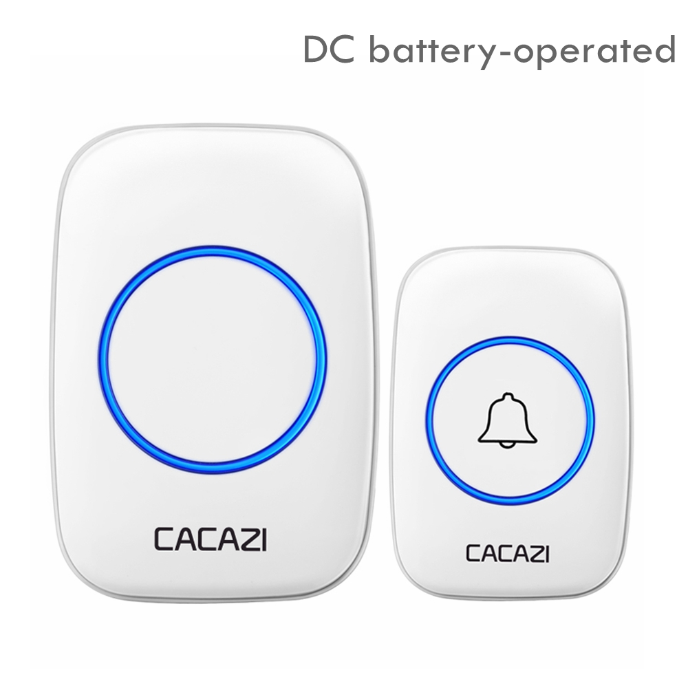 CACAZI Wireless Doorbell DC Battery-operated 300M Range Waterproof Home Cordless Door Ring Bell 60 Chimes 5 Volume 0-110dB