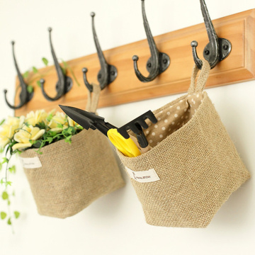 Hanging Storage Box Jute Cotton Basket Sundries Storage Basket Mini Desktop Storage Bag Small Portable Wall Hanging Bag