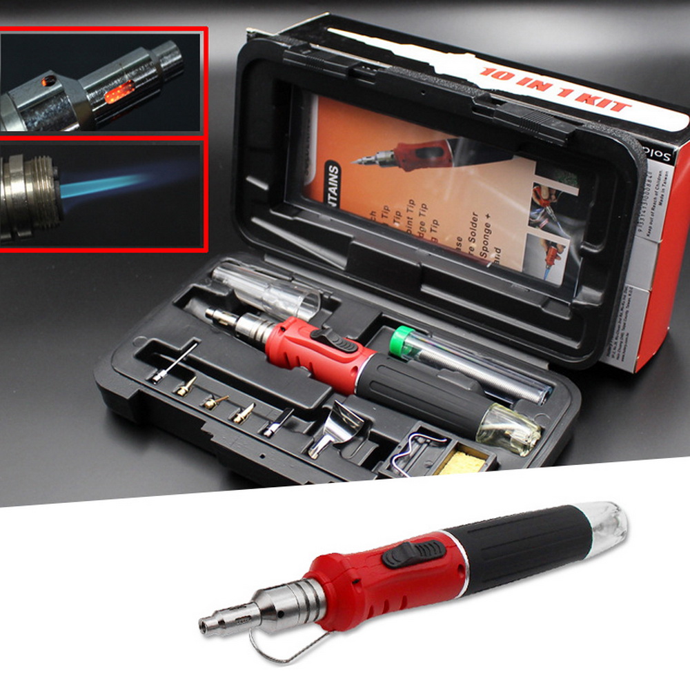 10 in 1 Professional Soldering Iron Set Butane Gas Iron Welding Torch Kit Tool Butane Soldering Iron Torch Household Hand Tools