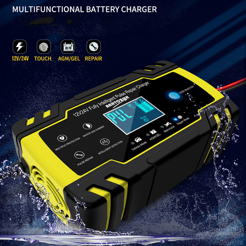 Full Automatic Car Battery Charger 12V 8A 24V 4A Pulse Repair LCD Display Smart Fast Charge AGM Deep cycle GEL Lead-Acid Charger