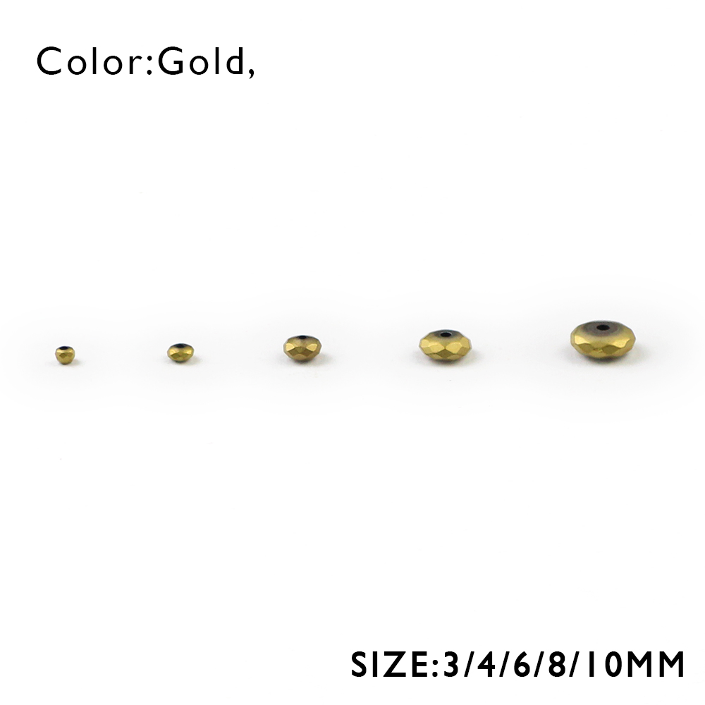 BTFBES AAA Matte Faceted Hematite Plated Flat Round Gold Color Natural Stone 3/4/6/8/10mm Ore Loose Beads for DIY Jewelry Making