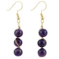 Healing Crystal Beads Dangle Earrings for Women 10MM Stone Drop Hook Eardrop with Copper Wire Wrapped
