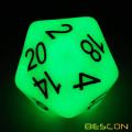 Bescon Jumbo Glowing D20 38MM, Big Size 20 Sides Dice Jade Glow In Dark, Big 20 Faces Cube 1.5 inch