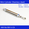 MA16*100 Free shipping Pneumatic Stainless Air Cylinder 16MM Bore 100MM Stroke MA16X100-S-CA Double Action Mini Round Cylinders