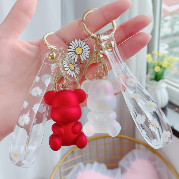 1PC Cartoon Bear Keychains Cute Animal Handbag Keyring Charms Transparent Acrylic Fawn Key Ring for Women Girl Car Bag Keyfob