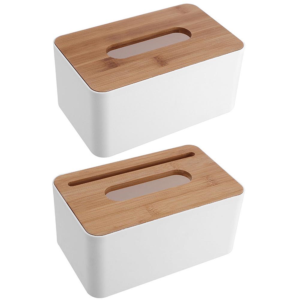 Plastic Durable Tissue Box Holder with Bamboo Wooden Cover Phone Slot Napkin Storage Container Home Kitchen Decoration