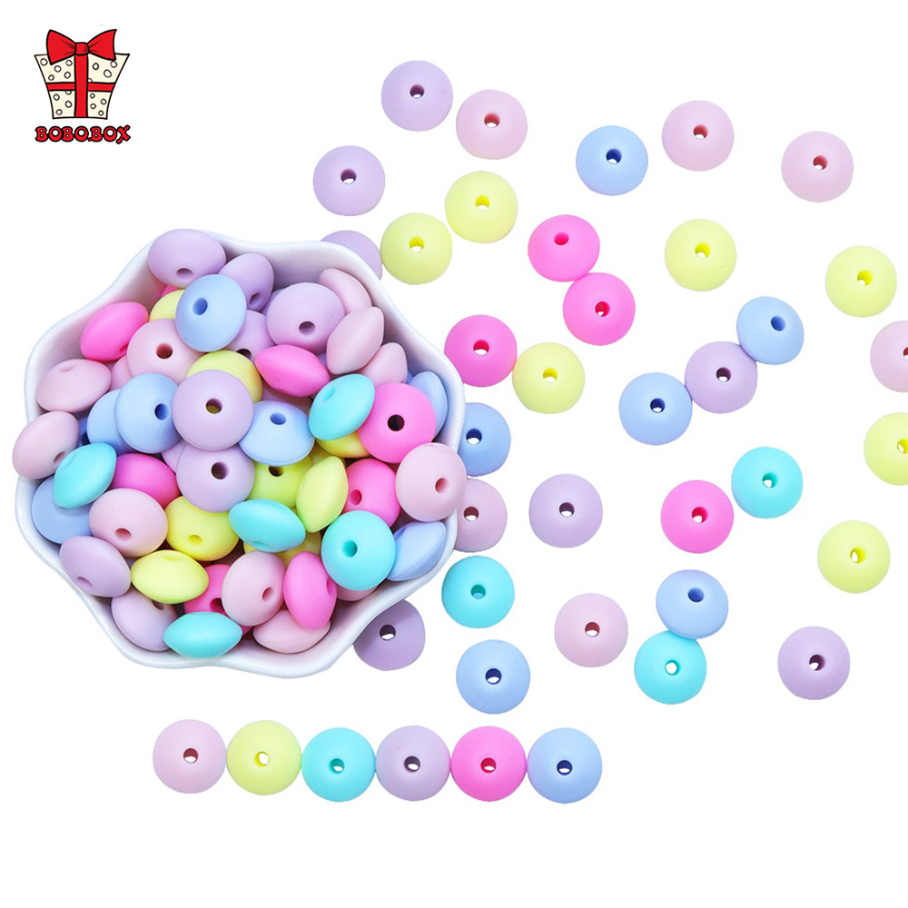 BOBO.BOX 100Pcs Silicone Beads Lentil 12mm Baby Teething Toys BPA Free Silicone Teether DIY Necklace Jewelry Pearl Baby Care