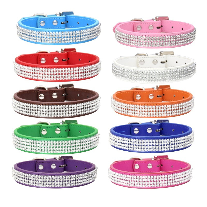 Collars Bling Rhinestone Dog Collars Pet PU Leather Crystal Diamond Puppy Pet Collar and Leashes for Dog Accessories