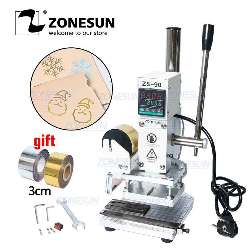 ZONESUN Press Trainer Hot Foil Stamping Machine for Leather Wood Paper Branding Custom Logo Marking Embossing Tools