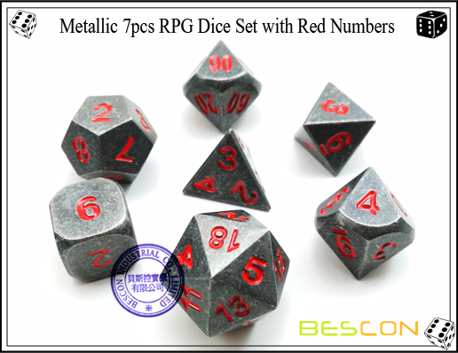 Metallic 7pcs RPG Dice Set with Red Numbers-2