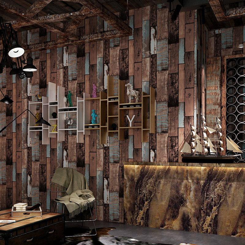 Retro Nostalgic 3D Wood Flooring Wood Grain Wallpaper PVC Waterproof Cafe Restaurant Living Room Industrial Wind Wallpaper Roll