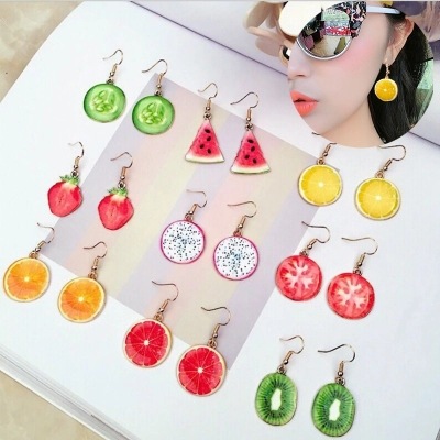 Creative Fruit Strawberry Pineapple Apple Lemon Watermelon Orange Fresh Pendant Earrings Fun Girl Earrings Woman Jewelry