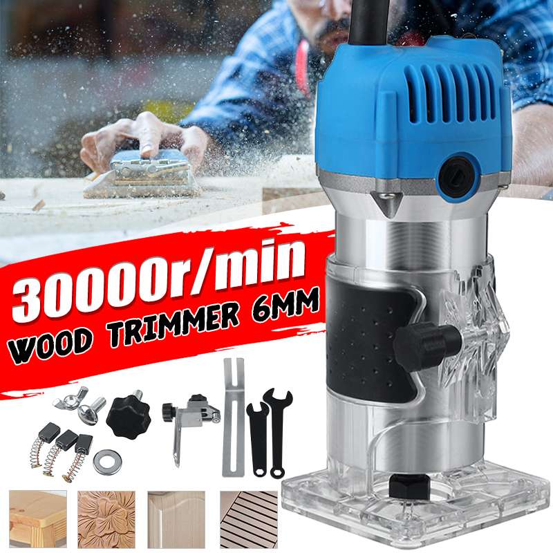 30000rpm Electric Trimmer Wood Milling Engraving Slotting Trimming Carving Machine Hand Woodworking Machine Wood Router