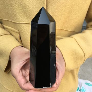 1PC Natural obsidian obelisk point quartz crystal wand healing 550-600g