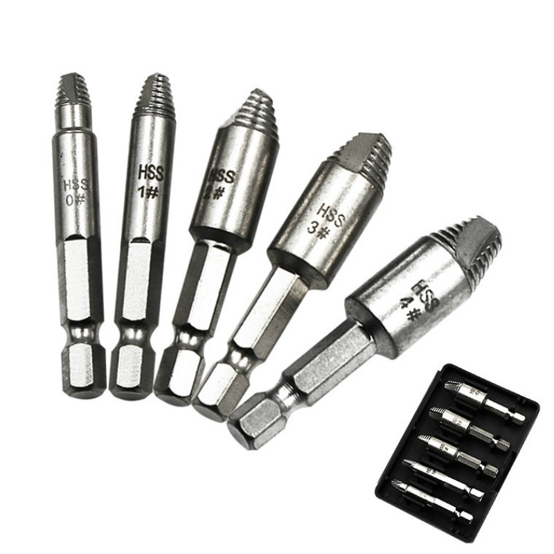 5pcs Damaged Screw Extractor Drill Bits Guide Set Broken Speed Out Easy Out Bolt Stud Stripped Screw Remover Stud Reverse Tool