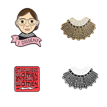 Ruth Bader Ginsburg Brooches Female Justice Badge Enamel Lapel Pins Denim Shirt Collar Feminist Jewelry Gift for Women Wholesale