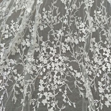 Fashionable ivory lace fabric tulle lace fabric bridal lace fabric with sequins sell by yard