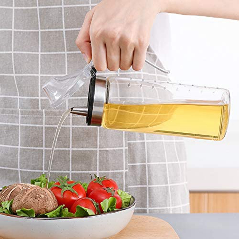 2 Pack Olive Oil Dispenser Bottle,Oil and Vinegar Dispenser with Handle and Cap 17 Oz,Salad Dressing Cruet Glass Bottle