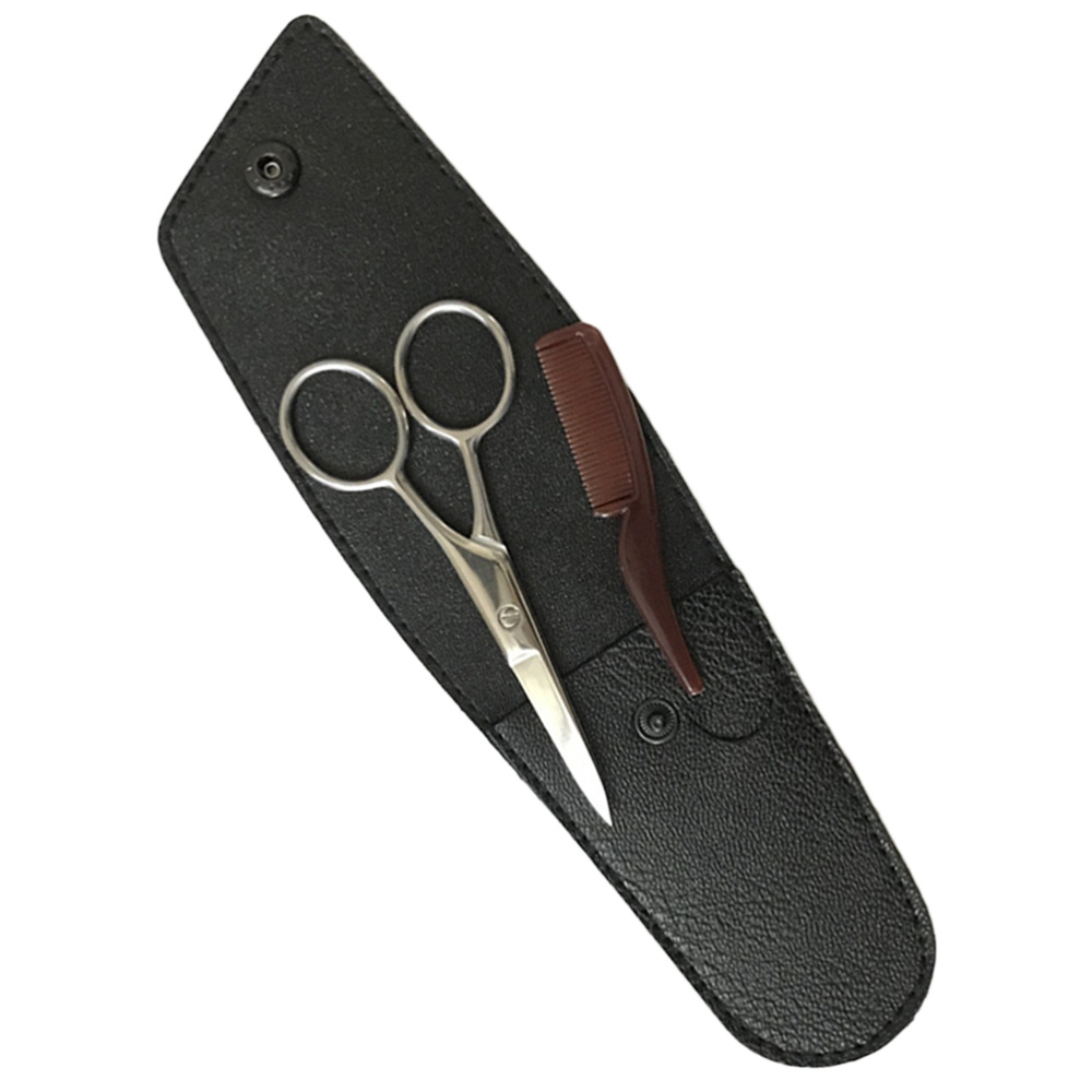 1 Set Mustache Eyebrow Trimmer Men Beard Scissors Stainless Steel Shear Cutter Care Accessary Scissors Comb Kit with Storage Bag