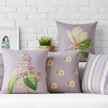 Nordic Lavender Flowers Home Decor Pillow Plaid and Stripers Linen Cotton Cushion Decorative Throw Pillows Free Shipping