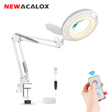 NEWACALOX Table Lamp USB 5X Magnifier Wireless Remote Control LED Magnifying Glass Lamp for Reading Crafts Hobby DIY Welding