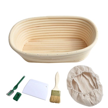 Big deal 25cm 10 inch Oval Bread Proofing Basket Sourdough Proving Linen Liner + Bread Cutter +Bread Lame + Bread Brush for Prof