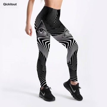 Qickitout Fashion Women Leggings Eye With Geometric Triangle Printed Color Patchwork Legging Mid Waist Ankle Length Bottom S-4XL