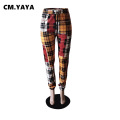 CM.YAYA Activewear Women Plaid Print Pants Leggings Mid Waist Pencil Trouser Draped Jogger Sweatpant