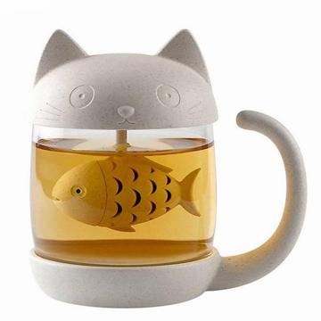 Cute Cat Tea Coffee Cup Infuser Glass Mug Teapot Teabags Mugs Couples Cups With Tea Strainer Filter Kitchen Tools