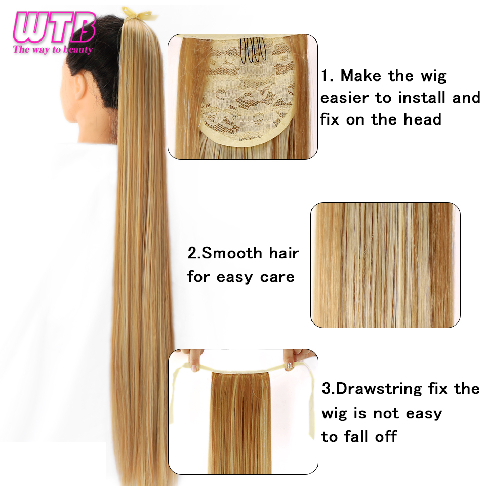 WTB Long Silky Straight Synthetic Drawstring Ponytail Hairpieces for Women Clip In Hair Tail False Hair 80cm Hair Extensions