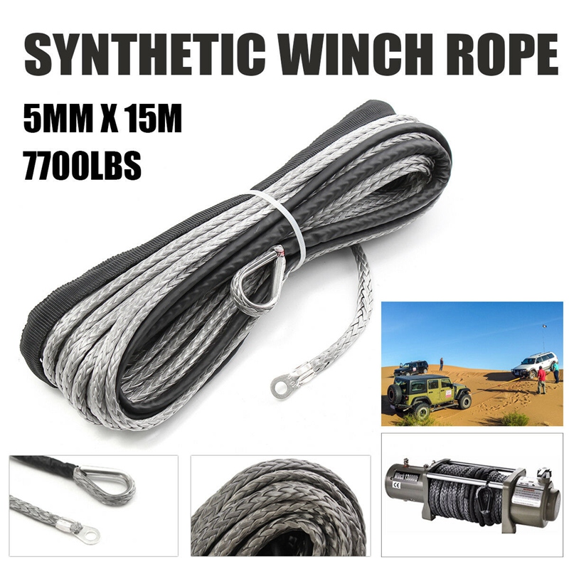 3/16 inch x 50 inch 7700LBs Synthetic Winch Line Cable Rope with Protecing Sleeve for ATV UTV (Grey)