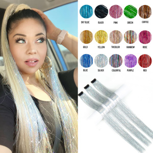 Alileader High Quality 14 Colors Shiny Soft Glitter Tinsel Hair Extension for Christmas New Year Party