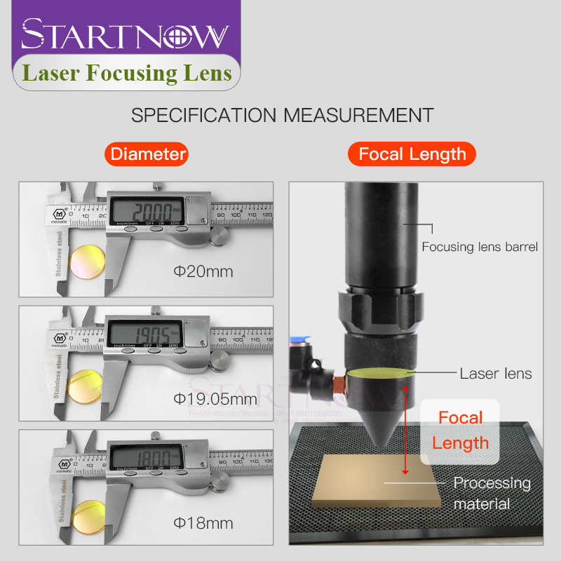 Startnow USA ZnSe CVD Laser Focus Lenses 20mm 19 18 15 12 F50.8 101.6 2" 2.5" 3" For Cut Engraving CO2 Laser Optic Industry Lens