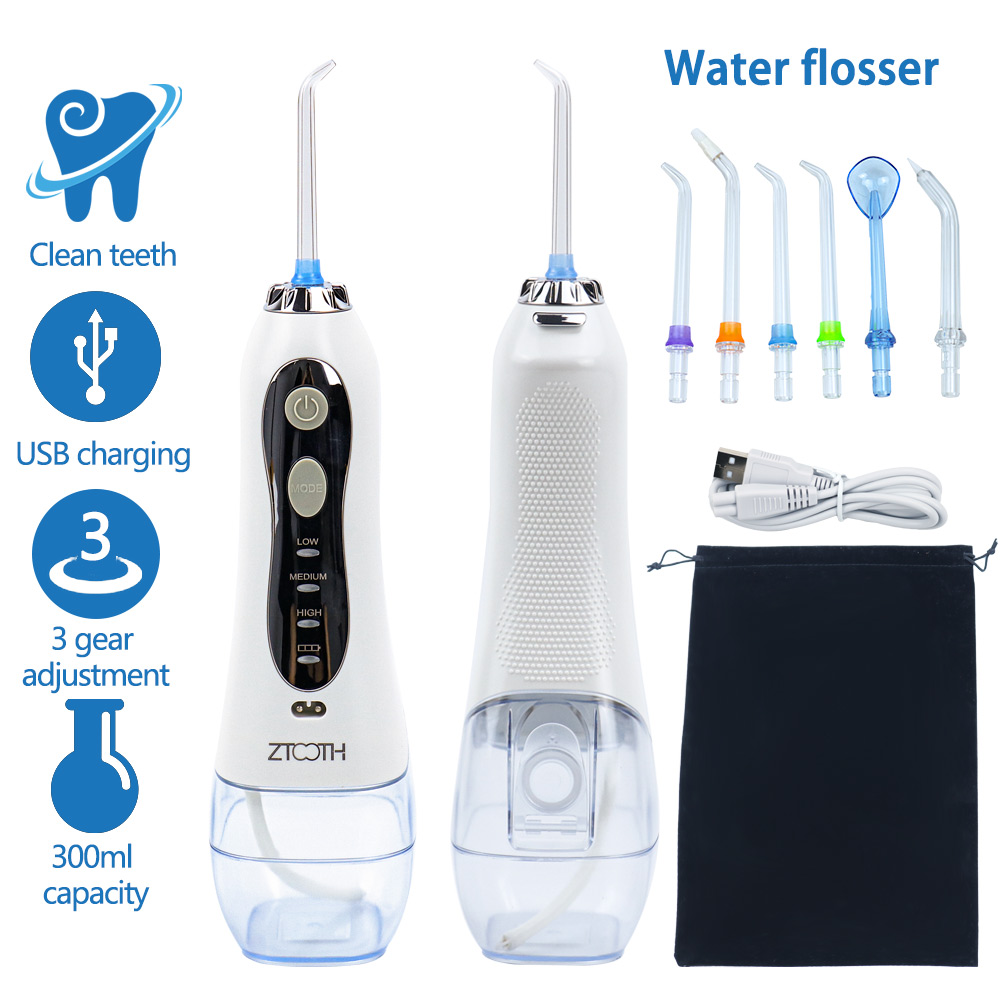ZTOOTH Portable Oral Irrigator USB Rechargeable Water Flosser Dental Water Jet 300ML Water Tank Waterproof Teeth Cleaner 3Mode