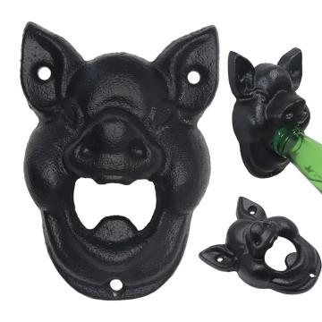 Vintage Pig Head Design Cast Iron Wall Mounted Wine Beer Bottle Cap Opener Durable Bar Supplies