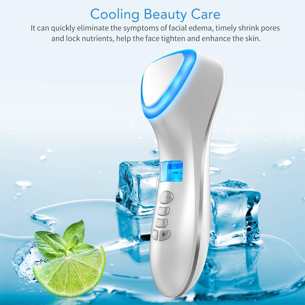 LED Face Beauty Massager Hot Cold Hammer Ultrasonic Cryotherapy Facial Vibration Massager Face Body Spa Ion Beauty Instrument